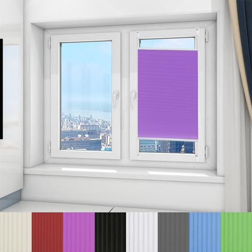 Plissee ohne Bohren Verdunkelung 55 x 90 cm verdunklungsplissee zum Klemmen Sichtschutz und Sonnenschutz Einfache Montage mit Klemmträger für Fenster & Balkontür, Lila