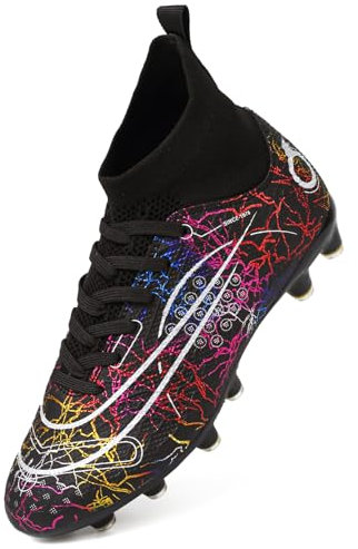 PiDaGlobal Scarpe da Calcio Uomo Sportivo attività all'aperto Tacchetti Professionali Scarpe da Allenamento Scarpe da Calcetto Prato Artificiale competizioni 34EU Nero