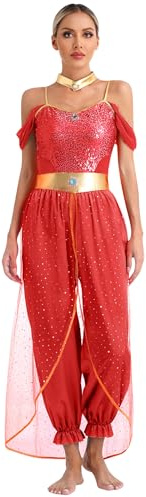 iiniim Damen Bauchtanz Kostüm Bauchtänzerin Orientalische Indische Verkleidung Halloween Karneval Fasching Party Tanzkleidung A Rot L