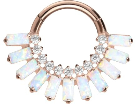 PIERCINGLINE Titan Segmentring Clicker mit eingefassten Kristallen und synthetischen Opalen - Piercing für Nase, Septum, Ohr, Helix oder Tragus in 4 Farben