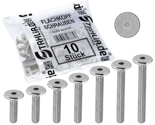 Stahlia Flachkopfschrauben M6 x 60mm Stahl Rundkopfschrauben Innensechskant (10 Stück) Stahl verzinkt Möbelverbinder Möbelschrauben Verbindungsschrauben