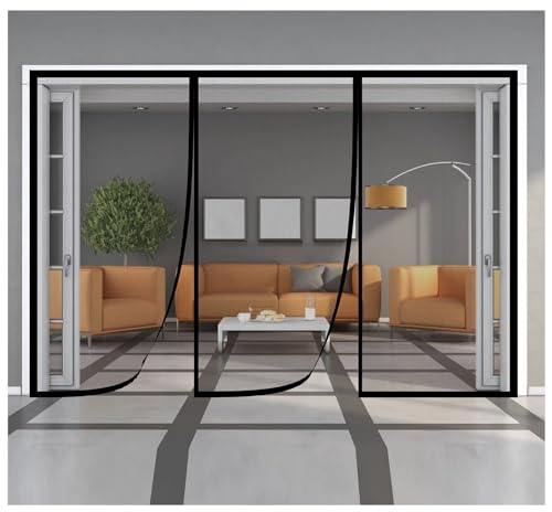 Magnet Fliegengitter Balkontür 140x195cm Fliegengitter Fenster Dachfenster Insektenschutz Ohne Bohren für Balkontür Schiebetür Fenster Garage,Schwarz