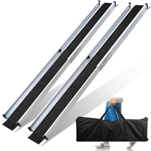 QmEna 2 st teleskopisk rullstolsramp, justerbar bärbar aluminium halkfri teleskopramp med 300 kg lastkapacitet för trappor hinder hussteg 121–210 cm