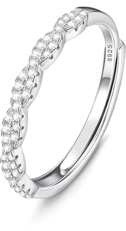 Krfy Verlobungsring für Damen 925 Silber Ringe Verlobungsring CZ Ewigkeitsring für Frauen Hochzeit Twist Ringe Verstellbare Ringe mit Offenem Finger Zirkonia-Ringe für Damen Schmuck