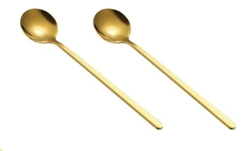 2 Pcs Gold 304 Stainless Steel Coffee Spoons, Stirring Spoons, Tea Spoons Long Handle, Gold Teaspoons, Ice Tea Spoons, Long Spoons for Stirring, 6.7 Inches Specialty Spoons, Coffee and Espresso Spoons