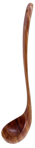 UPTALY 1 louche en bois de teck avec long manche (34 cm x 8 cm), grande, faite à la main, pour casseroles profondes, grands récipients, grandes marmites, cuillère de cuisine japonaise minimaliste,