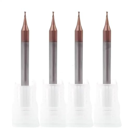 Pangyoo 4 mm Schaft HRC60 Micro 2 Nut Schaftfräser Fräser 0,2–0,9 mm Wolframkarbid CNC-Fräser beschichteter Mini-Fräser(R0.25X4DX50L)
