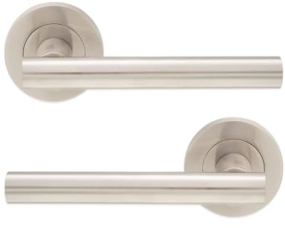 Infinity dekor ett par moderna T-bar spak spärr dörrhandtag på rund ros mässing set – lämplig för interiör och ytterdörrar (satäng nickel)