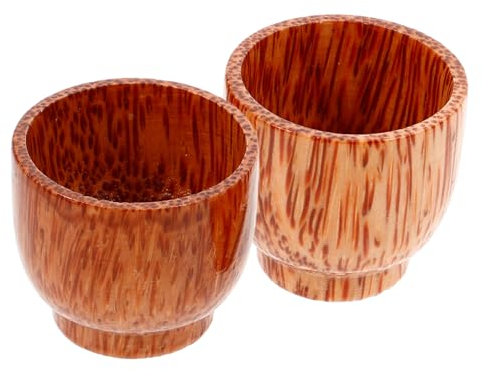 TOPBATHY 2pcs Wooden Shot Japanese Style Coconut Wood Tea Cup Wine Mug for Home Office Use for Hot Drinks and Camping Trips