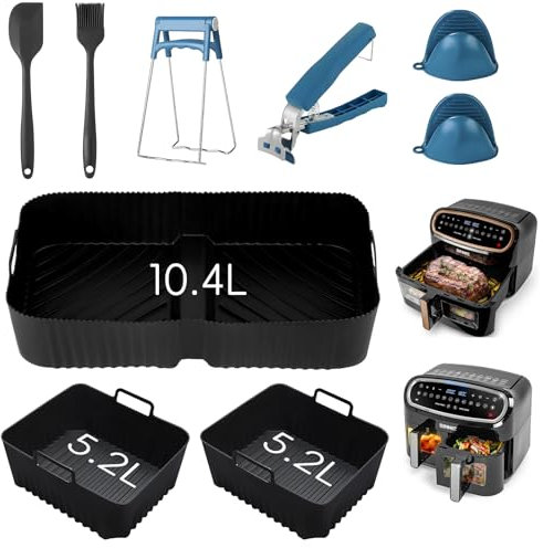 Moule Silicone Air Fryer, Accessoires Air Fryer pour Ninja AF500EU 10.4L, Accessoires Réutilisables pour Air Fryer, Air Fryer Accessoires (5,2 L x 2 + 10,4 L)