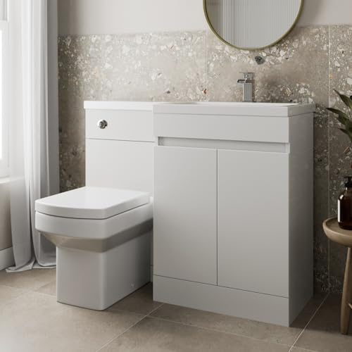 Artis® Centro 1100mm Combination Vanity Unit Furniture Set, Wash Basin Bathroom Sink, BTW Toilet WC Pan & Soft Close Seat, L Shaped Storage Cabinet, Right Hand, White Gloss