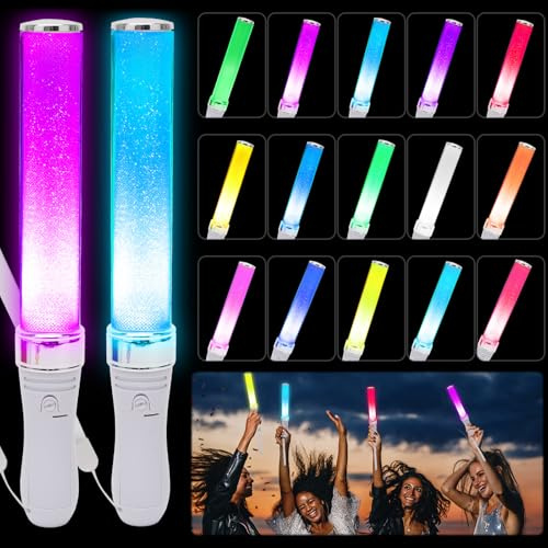 Gohytal Leuchtstäbe, 2 Stück LED-Leuchtstäbe 15 Farben Leuchtspielzeug Partyartikel Set Leuchtstab ideal für Neon-Partyzubehör Hochzeit Partys Konzerte Festivals Events Neujahr Karneval