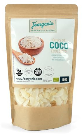 FOORGANIC Chips de Coco Ecológicos Foorganic 150g | Snack Natural | Sin Aditivos | Producido en España | Vegano | Crujiente | sabor auténtico y fresco