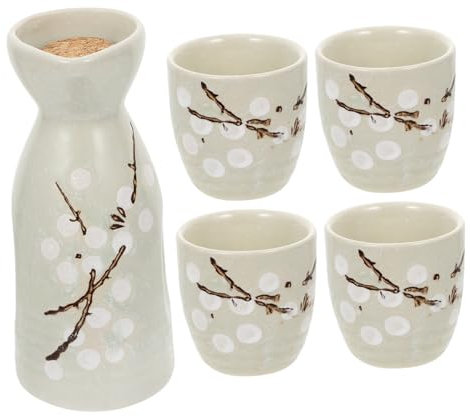 OKUMEYR Juego De Tazas De Sake Japonesas y Hervidor Cerámico Azul Claro, Set 1 Jarra y 4 Copas, Material Cerámico Seguro, para Fiestas y Reuniones En Casa, Accesorios De Bebida