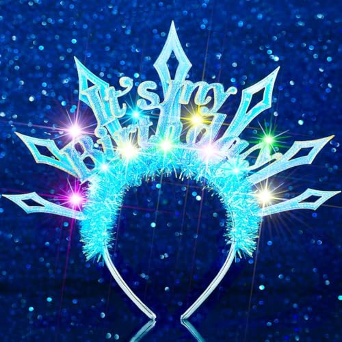 Handcess Diadema de corona de cumpleaños con luz LED, diadema brillante para disfraz, accesorio para el cabello para mujer