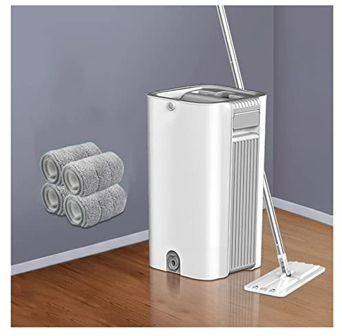Trapeador de limpieza Trapeador de piso plano Trapeador de piso y juego de cubo Cubo de trapeador de polvo con juego de escurridor Mango de acero inoxidable 4 almohadillas de trapeador de microfibra