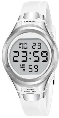 Timever Women's Watch with Silicone Strap, Digital Watch with Alarm, Stopwatch, Date, Light, 05-white, strap