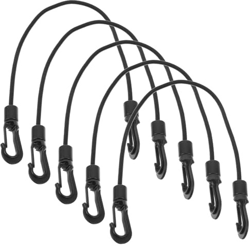 CORHAD 5pcs Kayak Hook Strap Elastic Tie down Strap with Double-headed Design Pom Rubber Material 4mm Thick 30cm Length Black for Outdoor Camping Easy to Store