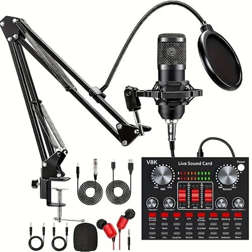 USB Microphone - Condenser Microphone for PC, Podcast Microphone for Recording, Gaming, 192KHZ/24Bit USB Mic Kit with Sound Chipset Boom Arm Set, Black