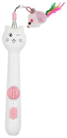 Versenkbare Katzenangel - Katzenspielzeug Angel mit Federn, Interaktives Katzenangel Katze Spielzeug Katzenspielzeug-Stab mit Maus Fisch Vogel Plüschtier für Katzenbeschäftigung Indoor (Rosa)