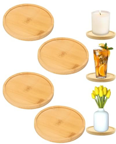TPZORJX 4pcs Assiettes à bougie en bois, Assiette de Bougie, Bougeoir rondes pour bougeoirs, Bougeoir Pilier Plateau, pour Mariage Noël Dîner Aux Chandelles Décor À Maison, D 9cm