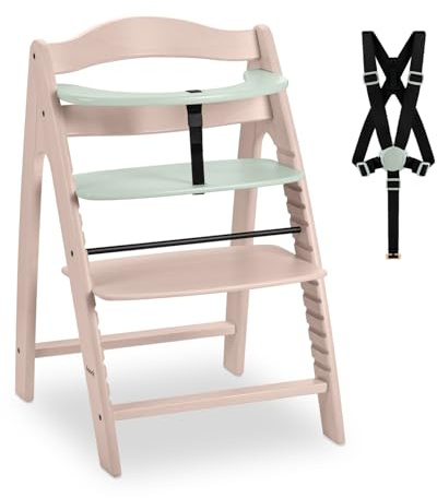 hauck Seggiolone Pappa in Legno Arketa - Seggiolone Evolutivo (Legno Certificato FSC®) dai 6 Mesi - Sedia per Bambini Regolabile, con Barra di Sicurezza e Cintura a 5 Punti - (Whitewashed Menta)