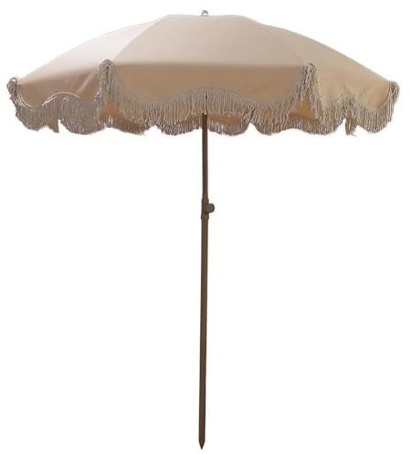Parasol de Plage 200 cm,Parasol de Jardin Portable avec Frange,Parasol de Patio Extérieur,Inclinaison par Bouton et Protection Solaire UV50+