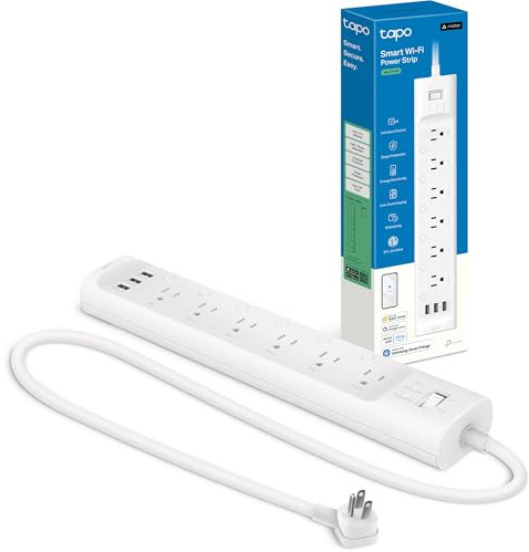 Tapo Smart Wi-Fi Power Strip - Matter Compatible, Energy Monitoring, Surge Protection, 6 Individually Controlled Outlets & 3 USB Ports, Works with Alexa, Google Assistant, Siri & Bixby - Tapo P316M