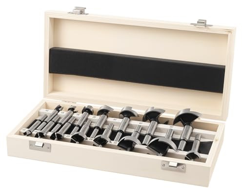 Gueenky 15 PCS Forstner Drill Bit Set, 10-50mm Wood Drill Bit Set forstner Bits with Round Shank, Carbide Wood Forstner Drill Bit Set for Hardwood Softwood
