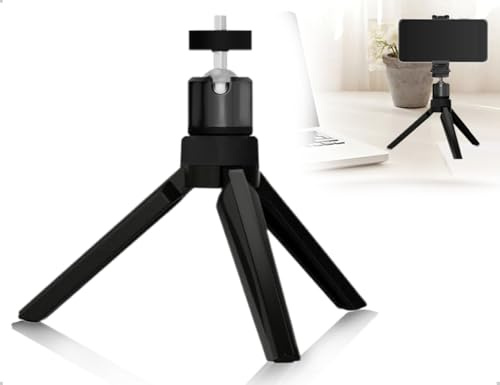 Emezddo Soporte para proyector, mini trípode con Tornillo de 1/4, Soporte para proyector con rótula metálica giratoria de 360°, Trípode para videocámara, cámara web, cámara DSLR y smartphone (Negro).