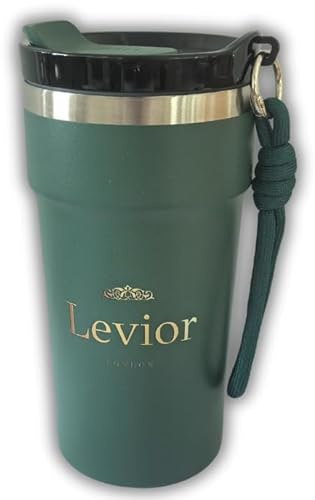 Levior Insulated Travel Mug | 500ML Stainless Steel Coffee Flask | Dishwasher Safe & Leakproof | Thermal Mug for Hot & Cold Drinks | Reusable Coffee Cup for Office, Travel, Camping, Outdoors (GREEN_1)
