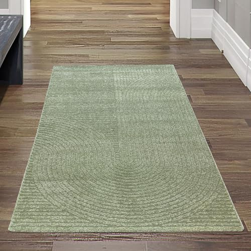 Teppich-Traum Teppich Hoch-Tief-Effekt Bogenmuster Grün 80x150 cm | Pflegeleicht, modern, weich, Saugroboter-geeignet, schmutzresistent, Wohnzimmer, Esszimmer, Schlafzimmer