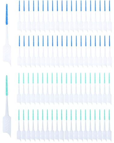 HUVZOR 80 x Interdentalbürsten, Silikon-Interdentalbürsten mit Etui, tragbare Doppelfunktions-Zahnseide zur Reinigung von Zahnzwischenräumen (blau, grün)