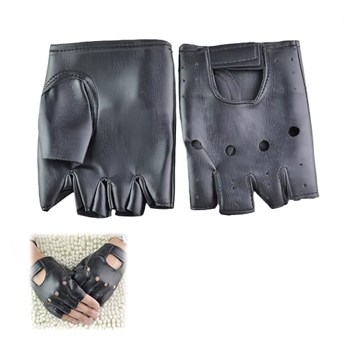 Ymswjgj Guantes punk sin dedos, motero, rocker, medio dedo, de piel sintética, para conductores, sin forro, sin dedos, para conducir, de piel