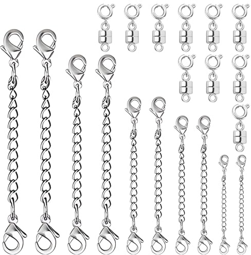 Deskium Silver Necklace Extender Set, 20 Pcs, Alloy Clasps For Jewelry Making, Adjustable 2-6 In/5-15.2 Cm Extender Chain, Diy Bracelet Accessories With Firm Attachment