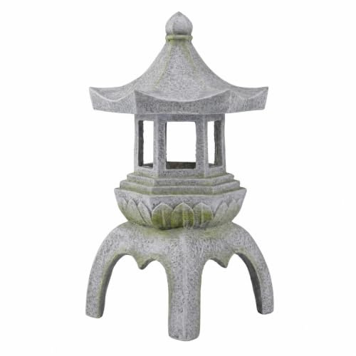 XLWLLNJ Lámpara Decorativa para Exterior Solar Pagoda Linterna Patio Farol Jardín Luz Senderos Cuerpo con Ventanas Abiertas y Base Arqueada Adecuada para Patios Veredas Arquitectónico , Gris Musgo