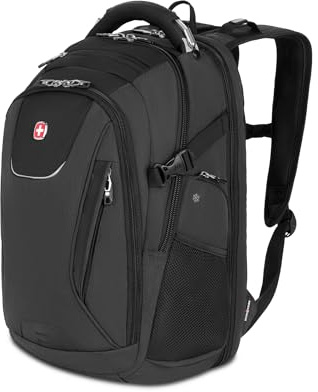 SwissGear Travel Tech Elite Laptop Backpack – Fits Laptops up to 16” – ScanSmart TSA-Friendly Backpack with USB Port, Shoe Compartment & Organizer Pockets – Heather Grey