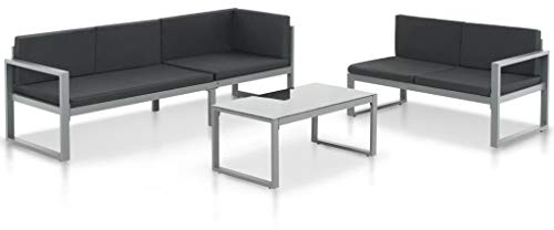Festnight Garten-Sofagarnitur 3-TLG. Gartensessel Gartensofa Glasplatte Balkonmöbel Aluminium Schwarz