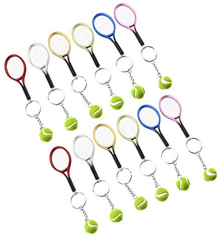 OTOTEC 12 Stücke Tennis Schlüsselbund Schlüsselring 6-farbiger Schläger Kugel Ring Modernes Sport Art Geschenk Mini Portable Sortiert