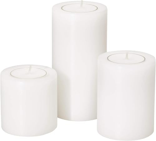 EDZARD Juego de 3 Velas permanentes Cornelius (Alturas de 6 cm, 8 cm y 10 cm, diametro 6 cm) portacandelitas para candelitas estándar y de plástico Transparente, Resistente al Calor hasta 90°