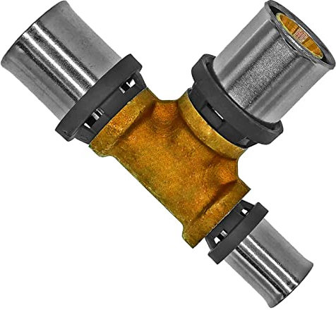 T Stück Seitenabgang reduziert 20 x 20 x 16 mm Mehrschicht Aluminium Verbundrohr Außendurchmesser Press Fitting aus Messing TH U Profil Kontur 90° Grad Abzweig Reduzierung