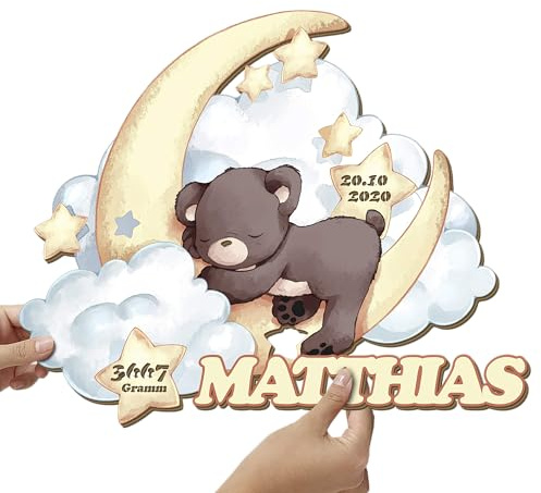 Elbeffekt Baby Geburt Geschenk aus Holz - personalisierbares Geschenk - Geschenke zur Geburt Junge Babygeschenke zur Geburt Junge Geschenke zur Geburt - schenke dein liebevolles Bärchen aus Echtholz