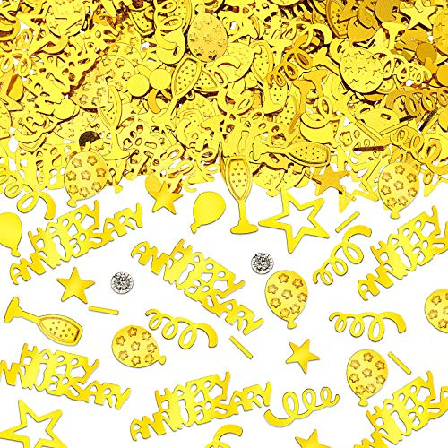Skylety 3000 Pieces Happy Anniversary Confetti Party Decoration Scatter Confetti Metallic Foil Table Decorations for Anniversary Party DIY Arts Crafting Supplies(Gold)