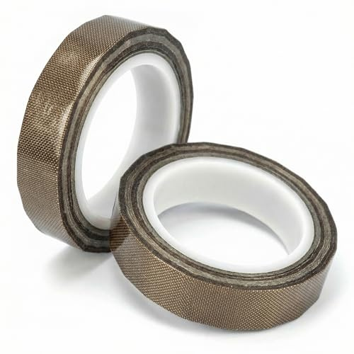 QWORK® 2 Stück 13mm x 10M Klebeband Teflonband - PTFE Glasgewebeband Hitzebeständig 300°C - 0,13 mm Dicke