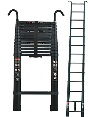 Scala telescopica da 5 m, con 2 ganci, rimovibili, portatile, scala pieghevole in alluminio Telescopic Ladder EN131, per atticci/greniero, 150 kg, carico