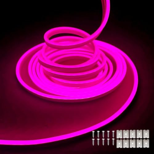 Balabaxer Neon LED Strip Lights，Without Power Adapter,16.4 ft/5m 12V DC 600 SMD2835 LEDs Waterproof Rope Light for Indoor Outdoor Home Decoration