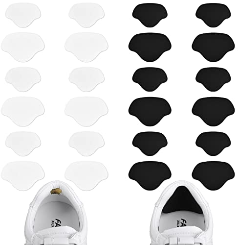 Flintronic Riparazione del Tallone, 12 Paia Protezioni Per Tallone, Patch Riparazione del Foro Tallone Scarpa Aautoadesiva, Patch di Protezioni del Tallone in Microfibra (Nero + Bianco)