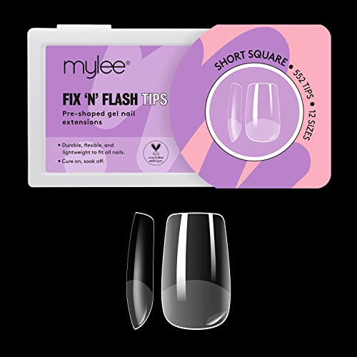 Mylee Fix N Flash Capsules en Gel Souple 552pcs, Extensions Ongles Nail Art | Capsules Américaines, Souples et Résistantes, 12 Tailles Différentes, Conviennent à Tous les Ongles (Courtes Carrées)