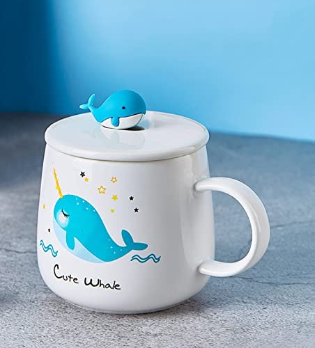 DECRZPB Ceramic Coffee Mug Cartoon Whale Tea Cup Pottery Coffee Cup Milk Juice Mug Birthday Gift for Office and Home
