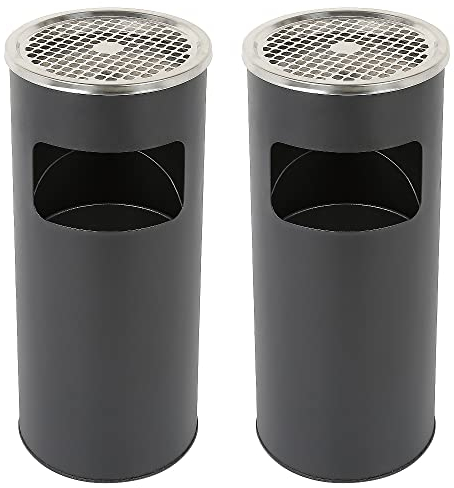 Poubelle avec Cendrier pour Extérieur, Cendrier sur Pied en Acier Inox avec Poubelle, Poubelle Cendrier Hauteur 60 cm (Noir - 2pcs)